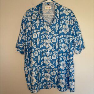 CHEVROLET PHILLIES Men's XL Hawaiian Collared Short Sleeve Shirt Blue White